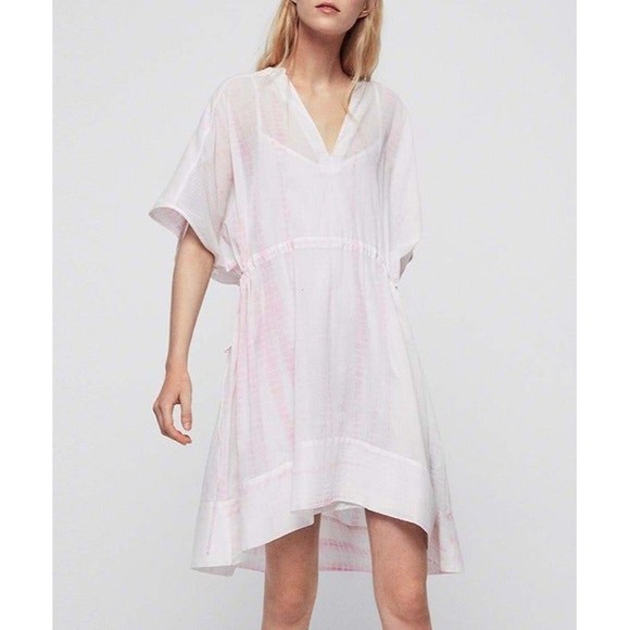 AllSaints ISME Boho Tie Dye Gauzy Lightweight Dress Swim Cover S Pink $135 - Picture 1 of 9